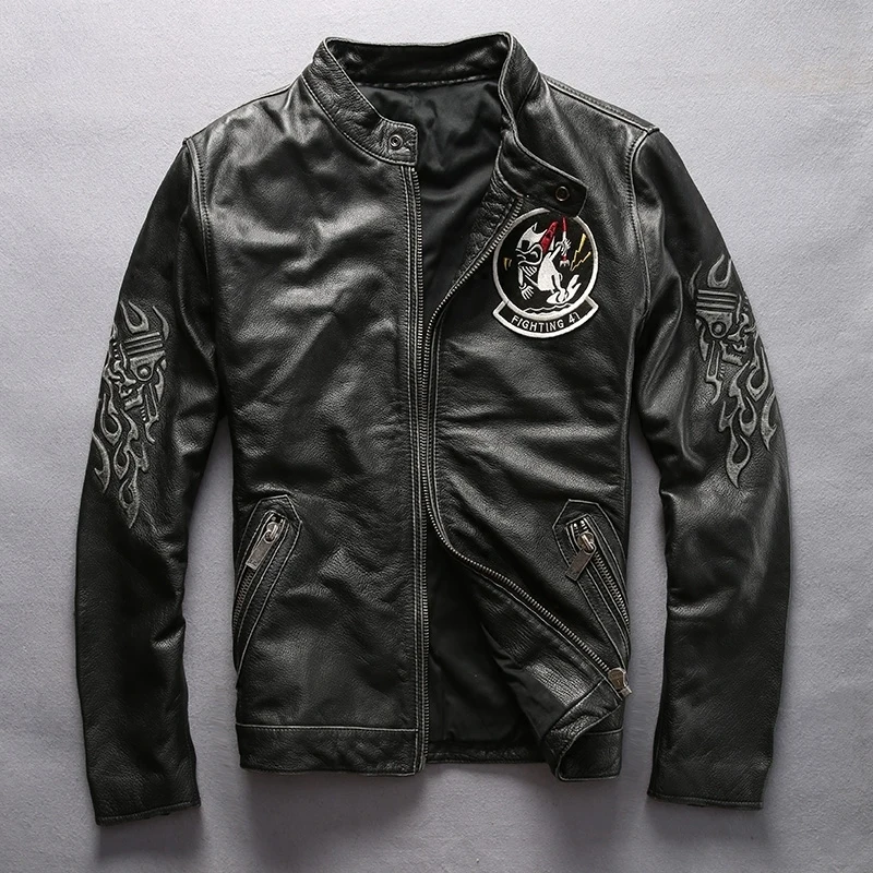 2020 New Men's Vintage Black Leather Jacket Stand Collar Slim Fit Genuine Cowhide Men Winter Biker Coat Motorcycle Jackets
2020 New Men's Vintage Black Leather Jacket Stand Collar Slim Fit Genuine Cowhide Men Winter Biker Coat Motorcycle Jackets