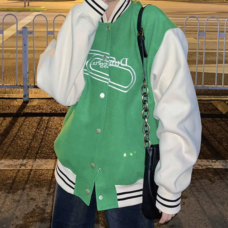 Women Letter Embroidery Bomber Jacket 2021 New Crewneck Cardigan Loose Coat Korean Style Harajuku Oversize Baseball Uniforms
Women Letter Embroidery Bomber Jacket 2021 New Crewneck Cardigan Loose Coat Korean Style Harajuku Oversize Baseball Uniforms