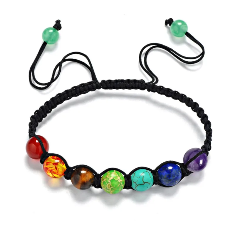 

WWLB Turquoise Amethyst Tiger Eye Stone Seven Color Rainbow 7 Chakra Bracelet Yoga Prayer Balance Reiki Stone Bracelet