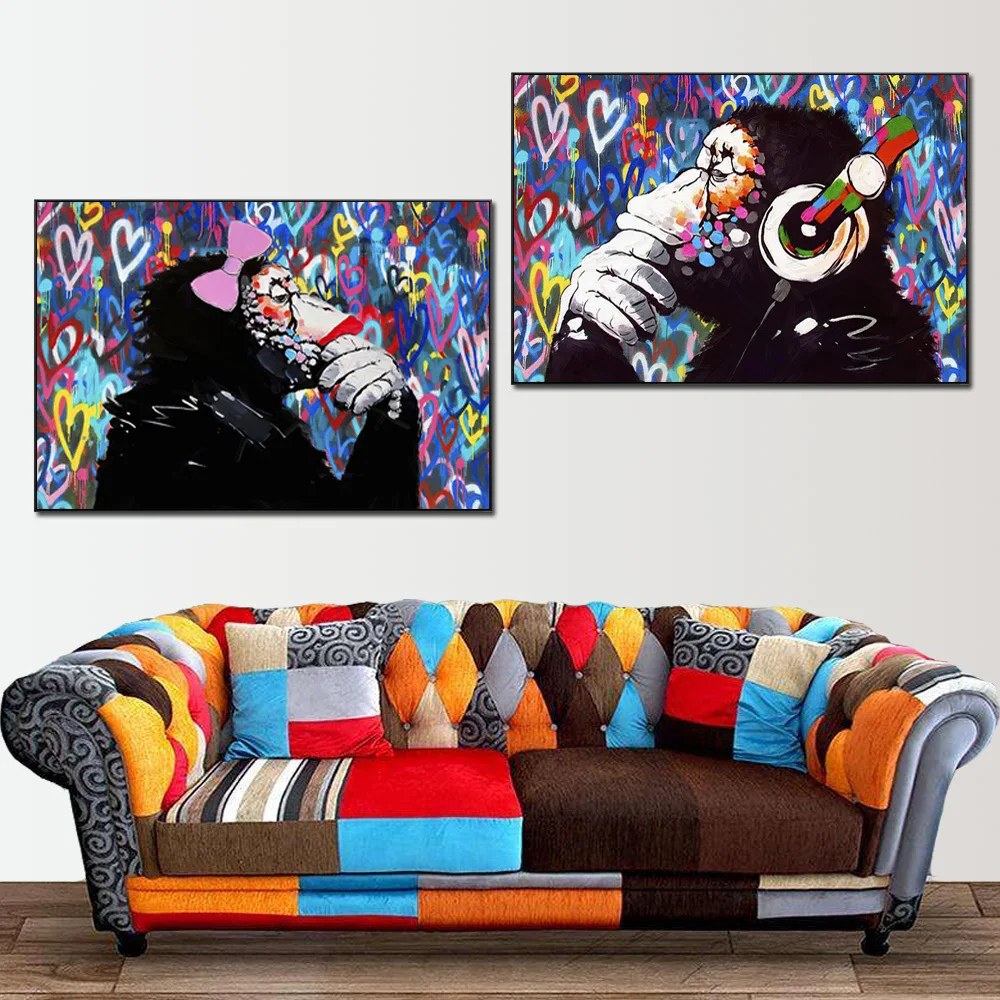 Abstract Graffiti Monkey Lover Canvas Art Wall Pictures On Wall Decor Funny Animal Couple Poster Painting For Living Room Cuadro 
Abstract Graffiti Monkey Lover Canvas Art Wall Pictures On Wall Decor Funny Animal Couple Poster Painting For Living Room Cuadro