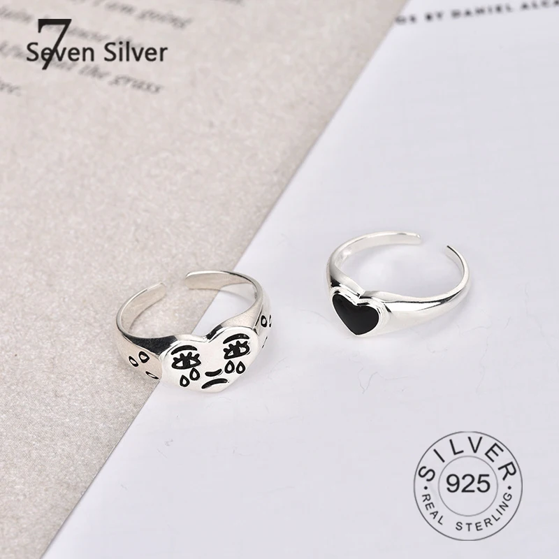 

925 sterling silver rings for women cry face vintage fine jelwery Multilayer open adjustable trendy Silver Jewelry Party Gifts