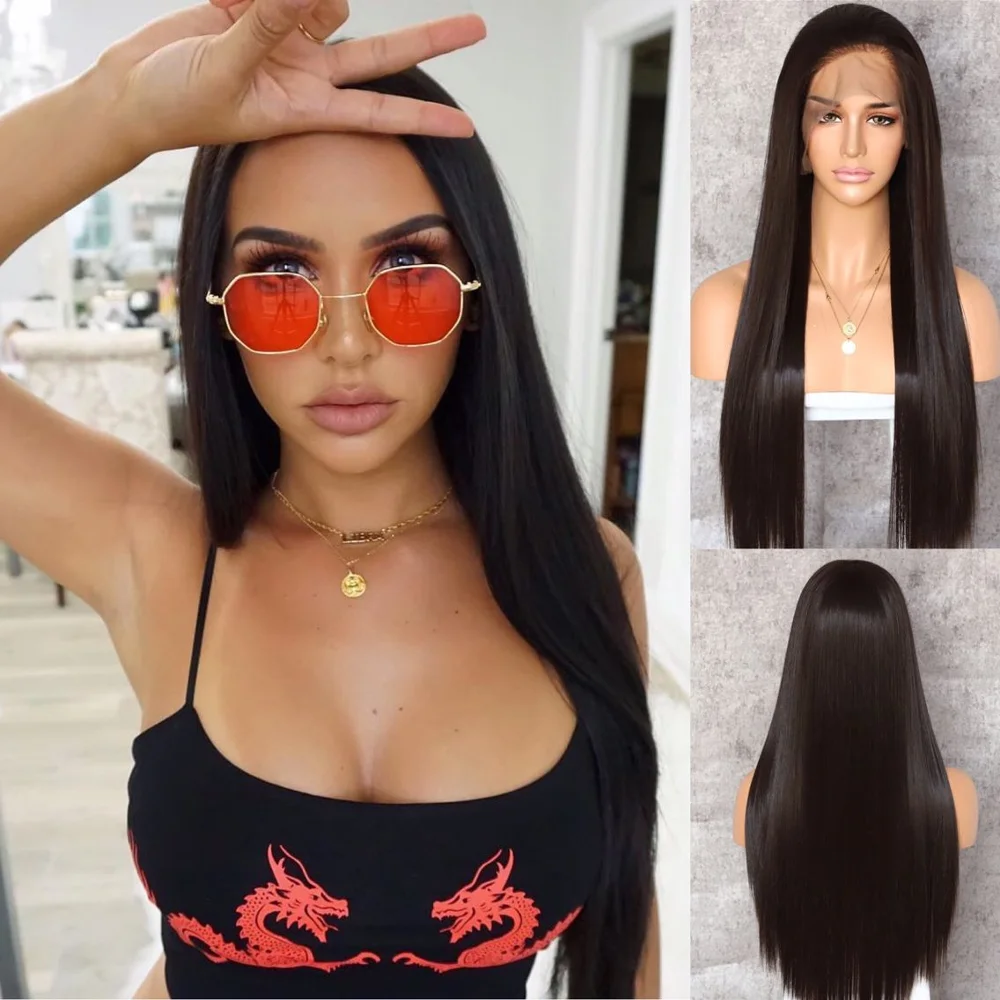 Парик BeautyTown коричневый черный 13x6 с большими кружевами термостойкий без