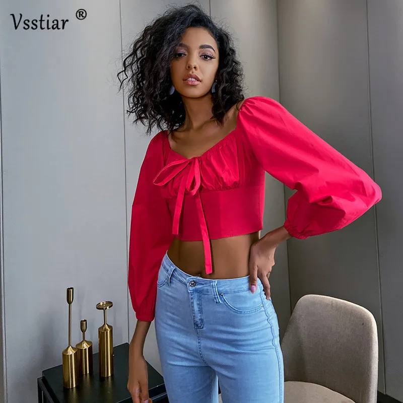Vsstiar Blouse Women Fashion Long Puff Sleeve Ruched Tops Casual Party Sexy Blouses New Red Lace Up Short Shirts
Vsstiar Blouse Women Fashion Long Puff Sleeve Ruched Tops Casual Party Sexy Blouses New Red Lace Up Short Shirts