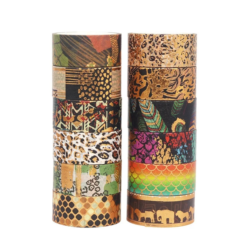 

12 Rolls Animal Pattern Bronzing Leopard Tape Creative Hand Account Japanese Paper Tape DIY Decoration Diary Stickers Washi Tape