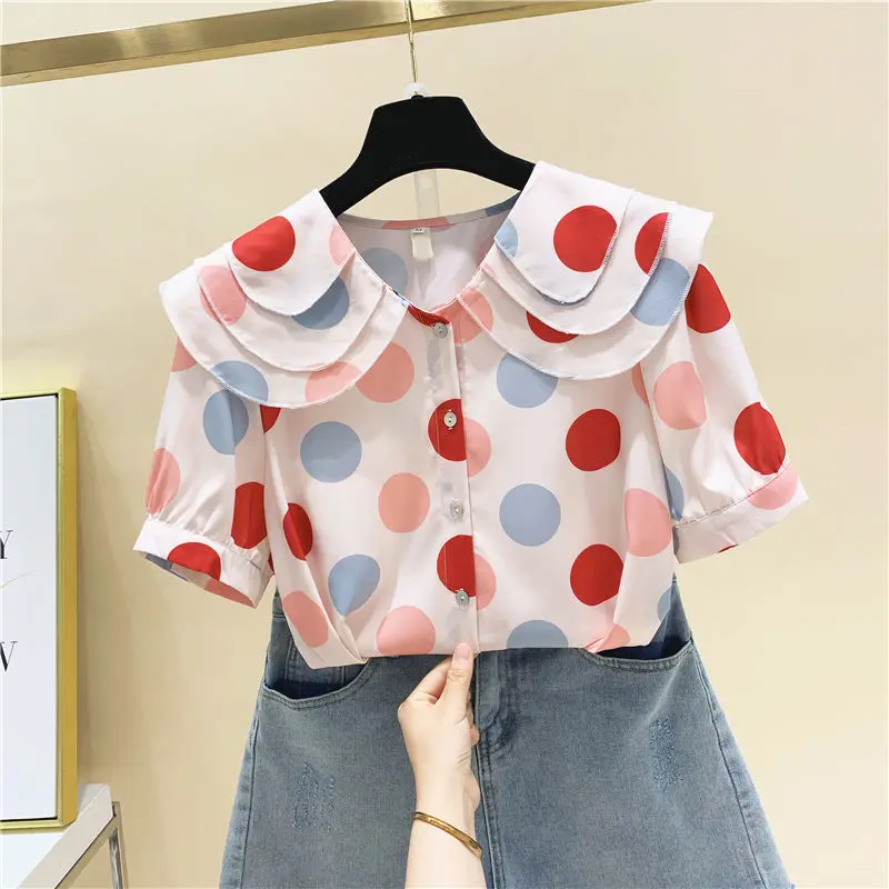 PEONFLY Summer Loose Chiffon Doll Collar Shirt Polka Dot Simple Elegance Retro Chic Kawaii Casual All-match Blouses Top
PEONFLY Summer Loose Chiffon Doll Collar Shirt Polka Dot Simple Elegance Retro Chic Kawaii Casual All-match Blouses Top