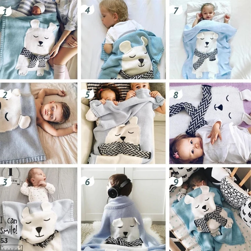 

Polar Bear Children Knitted Blanket Newborn Infant Sleeping Swaddle Wrap Sleepsack Bedding Sofa Beach Mat
