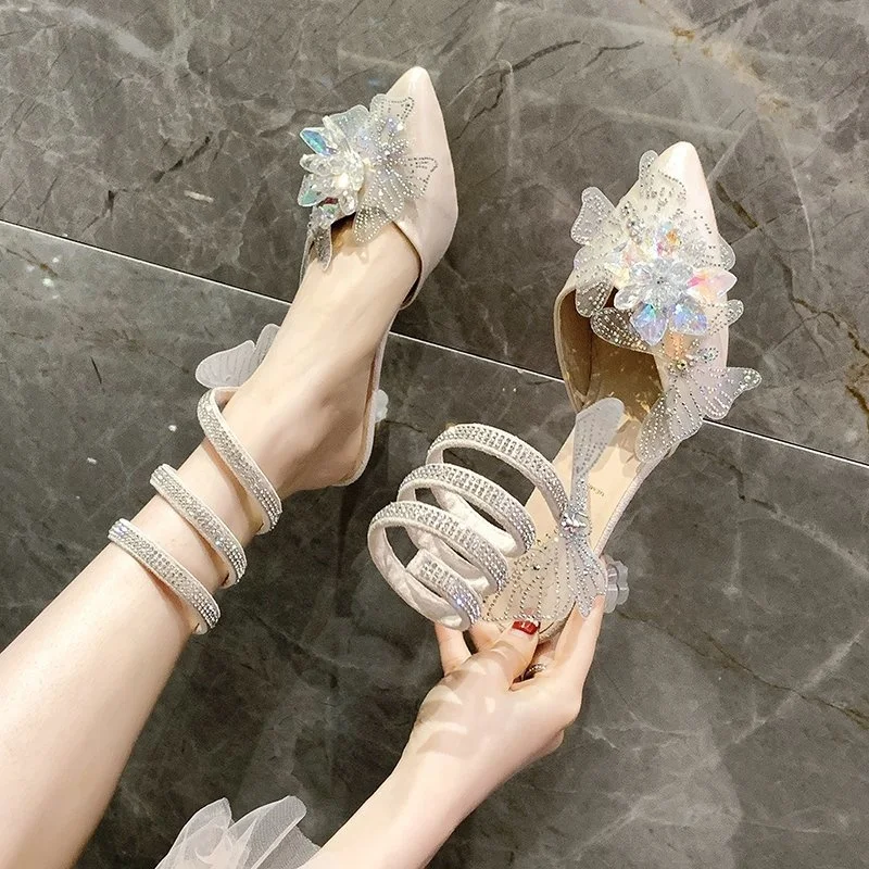 Sandals Summer Women New Snake Shaped Butterfly Diamond Wedding Shoes Pointed High Heels Sandalias Pumps White Crystal Shoe
Sandals Summer Women New Snake Shaped Butterfly Diamond Wedding Shoes Pointed High Heels Sandalias Pumps White Crystal Shoe