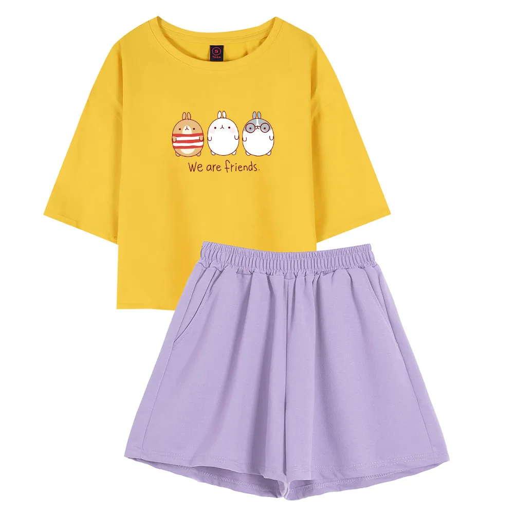 Women Cotton Harajuku Purple and Yellow Crop Tops Cartoon Graphic T Shirt Y2k Clothes Shorts for Teenager Girls Two Piece Suits
Women Cotton Harajuku Purple and Yellow Crop Tops Cartoon Graphic T Shirt Y2k Clothes Shorts for Teenager Girls Two Piece Suits