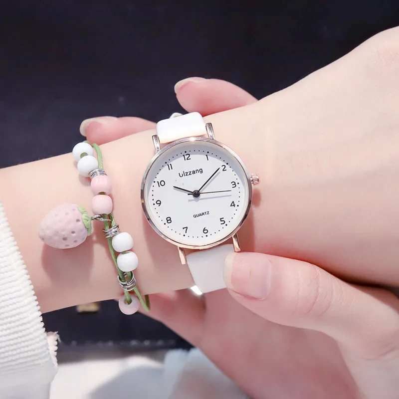 

Relojes de pulsera de cuero de cuarzo para mujer, a la moda Blanco Reloj, de marca Ulzzang, esfera con numero Simple, 2019