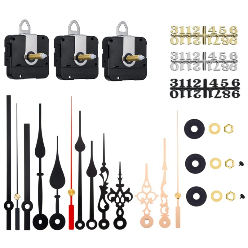 3Pcs Long Shaft Quartz Clock Movement Mechanism with 5 Pairs Hands and Numerals Kit DIY Clock Parts Replacement 31mm
3Pcs Long Shaft Quartz Clock Movement Mechanism with 5 Pairs Hands and Numerals Kit DIY Clock Parts Replacement 31mm