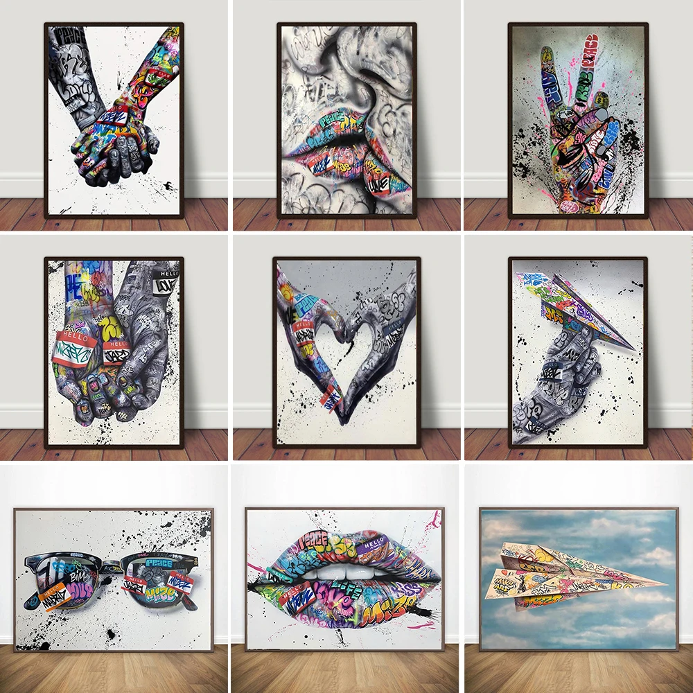 Street Graffiti Art Lover Kissing Posters and Prints Canvas Painting Abstract Hand Wall Art Picture for Living Room Home Decor
Street Graffiti Art Lover Kissing Posters and Prints Canvas Painting Abstract Hand Wall Art Picture for Living Room Home Decor
