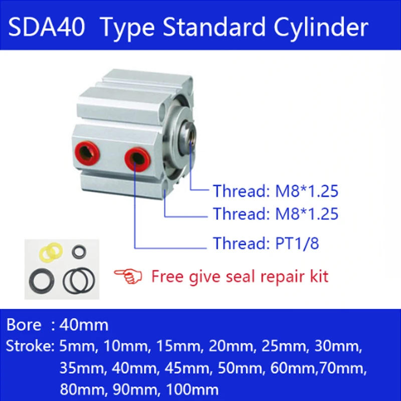 

Компактные Воздушные цилиндры с отверстием SDA40 * 25, 40 мм, пневматический цилиндр двойного действия SDA40X25,SDA40X30,SDA40X40,SDA40X50
