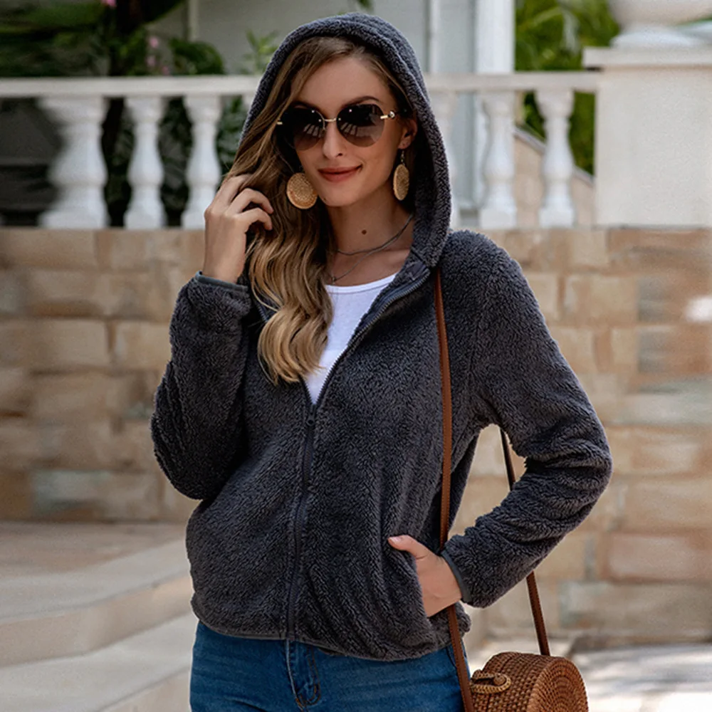 WEPBEL Autumn and Winter Solid Color Long Sleeve Zipper Hooded Jacket Women's Fashion Pocket Loose Coat
WEPBEL Autumn and Winter Solid Color Long Sleeve Zipper Hooded Jacket Women's Fashion Pocket Loose Coat