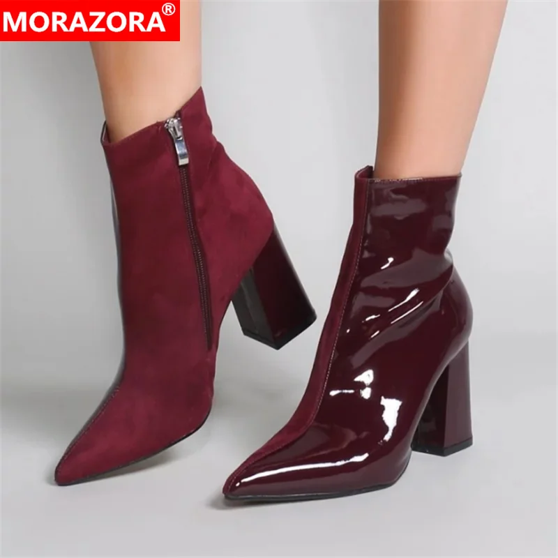 MORAZORA/2020 Новое поступление женские ботильоны разноцветные туфли лодочки на