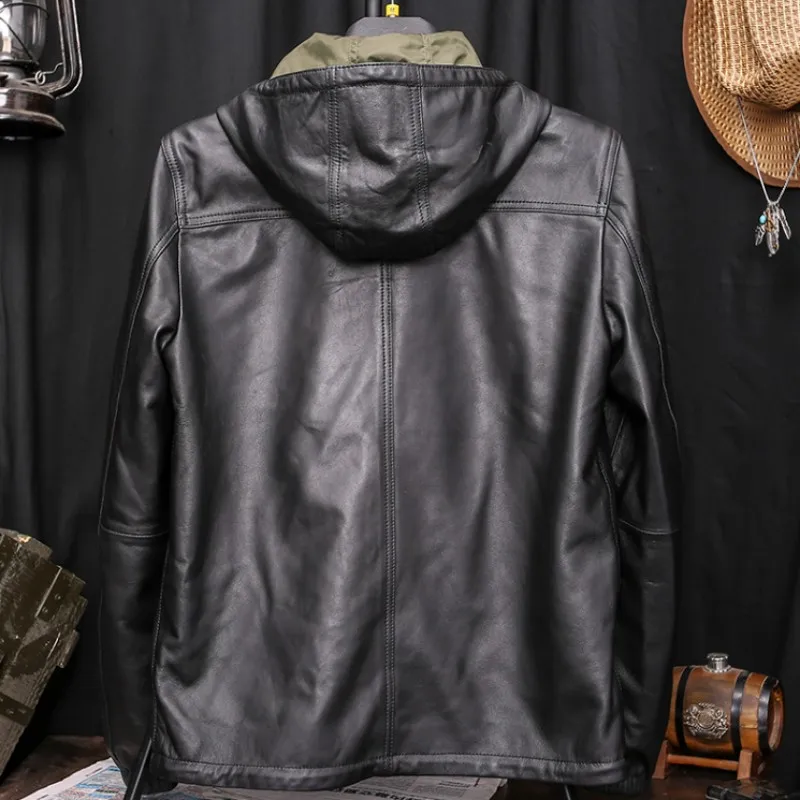 Reversible Hooded Genuine Leather Jacket Men Autumn Thin Section Windbreakers Sheepskin Coat Streetwear Casual Outerwear Male
Reversible Hooded Genuine Leather Jacket Men Autumn Thin Section Windbreakers Sheepskin Coat Streetwear Casual Outerwear Male
