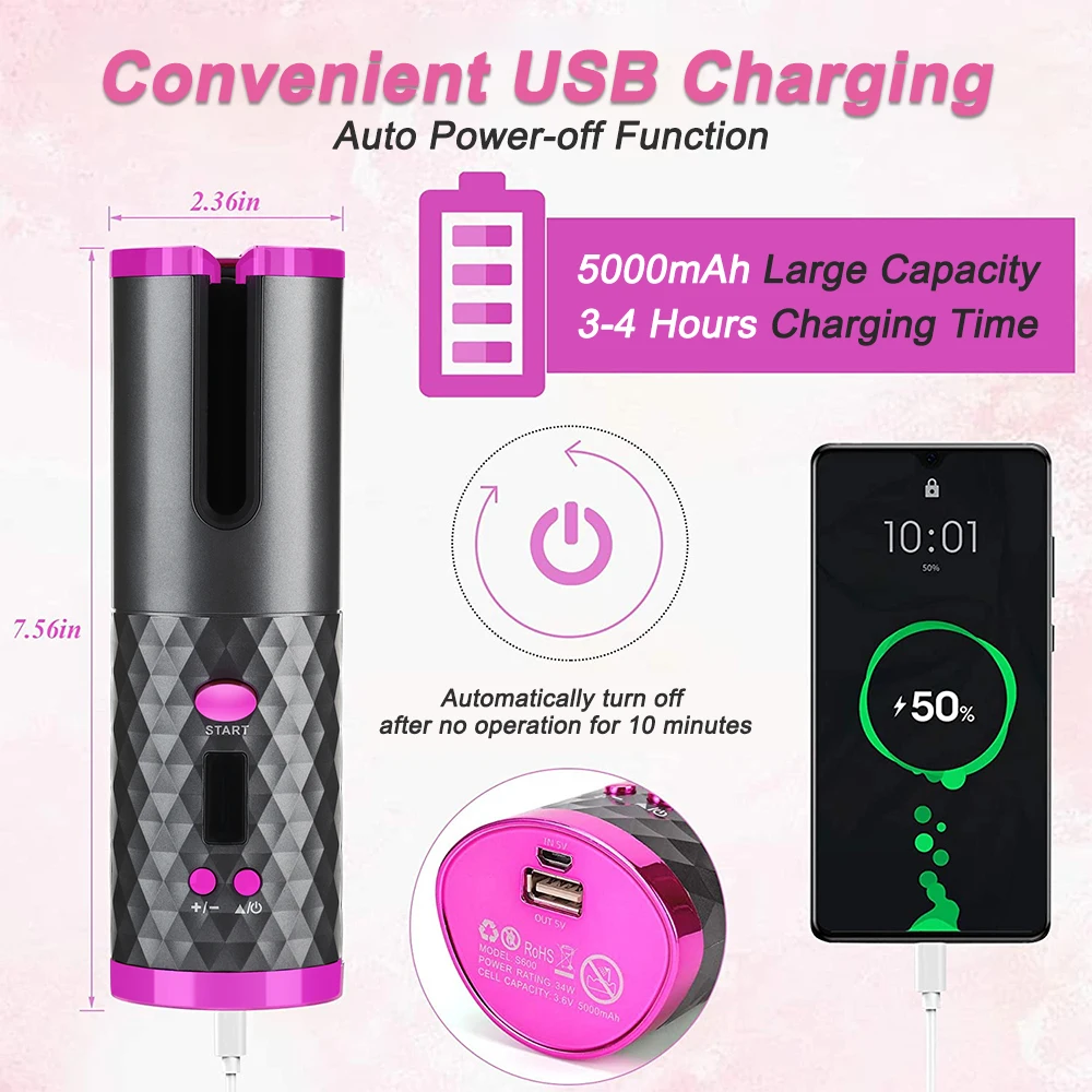 Cordless Automatic Hair Curler USB Rechargeable Curling Iron Curls Waves LCD Display Ceramic Curly Rotating Curling Wave Styer
Cordless Automatic Hair Curler USB Rechargeable Curling Iron Curls Waves LCD Display Ceramic Curly Rotating Curling Wave Styer