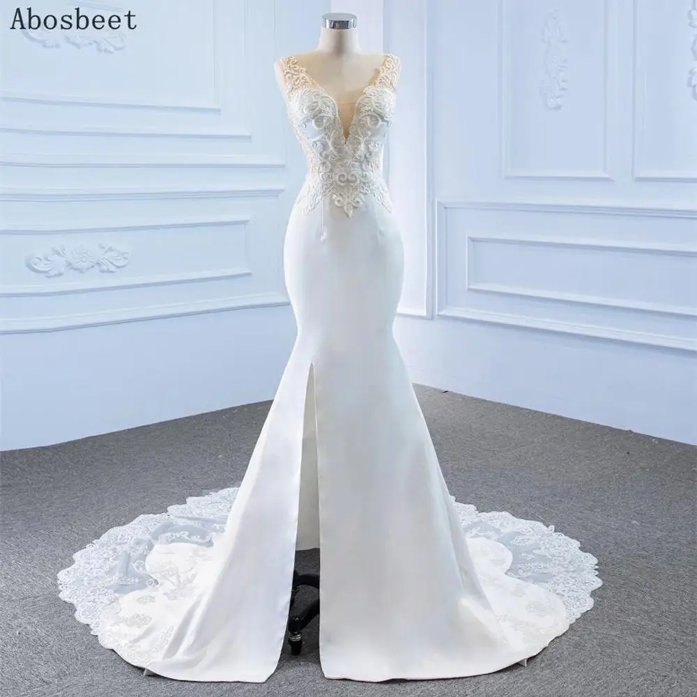 Sexy Front Split Satin Wedding Dress Mermaid White Lace Wedding Gown Bridal Wear Long Train Ultra Soft Satin Dress
Sexy Front Split Satin Wedding Dress Mermaid White Lace Wedding Gown Bridal Wear Long Train Ultra Soft Satin Dress
