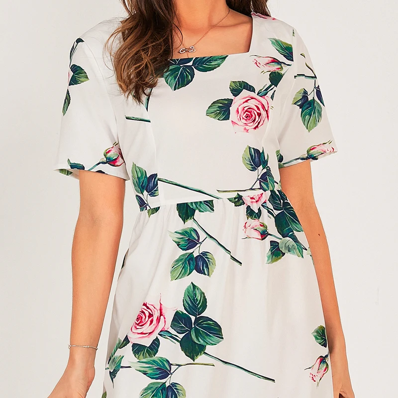 Dresses Woman Summer 2021 Holiday Casual Style White Square Collar Vintage Floral Print Short-Sleeve Sweet Elegant Maxi Dress
Dresses Woman Summer 2021 Holiday Casual Style White Square Collar Vintage Floral Print Short-Sleeve Sweet Elegant Maxi Dress
