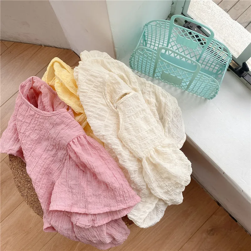 Summer Korean Girl Solid Color Pleated Baby Shirt Solid Color Round Neck Tshirt for Girl Fashion Children All Match Casual Tops
Summer Korean Girl Solid Color Pleated Baby Shirt Solid Color Round Neck Tshirt for Girl Fashion Children All Match Casual Tops