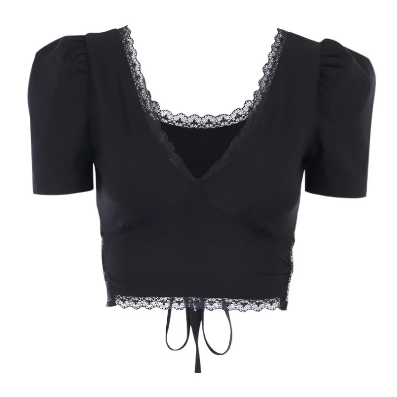 2021 Summer Women Short Puff Sleeve T-shirt V Neck Solid Color New Fashion Slimming Casual Patchwork Lace Female Sexy Short Tops
2021 Summer Women Short Puff Sleeve T-shirt V Neck Solid Color New Fashion Slimming Casual Patchwork Lace Female Sexy Short Tops