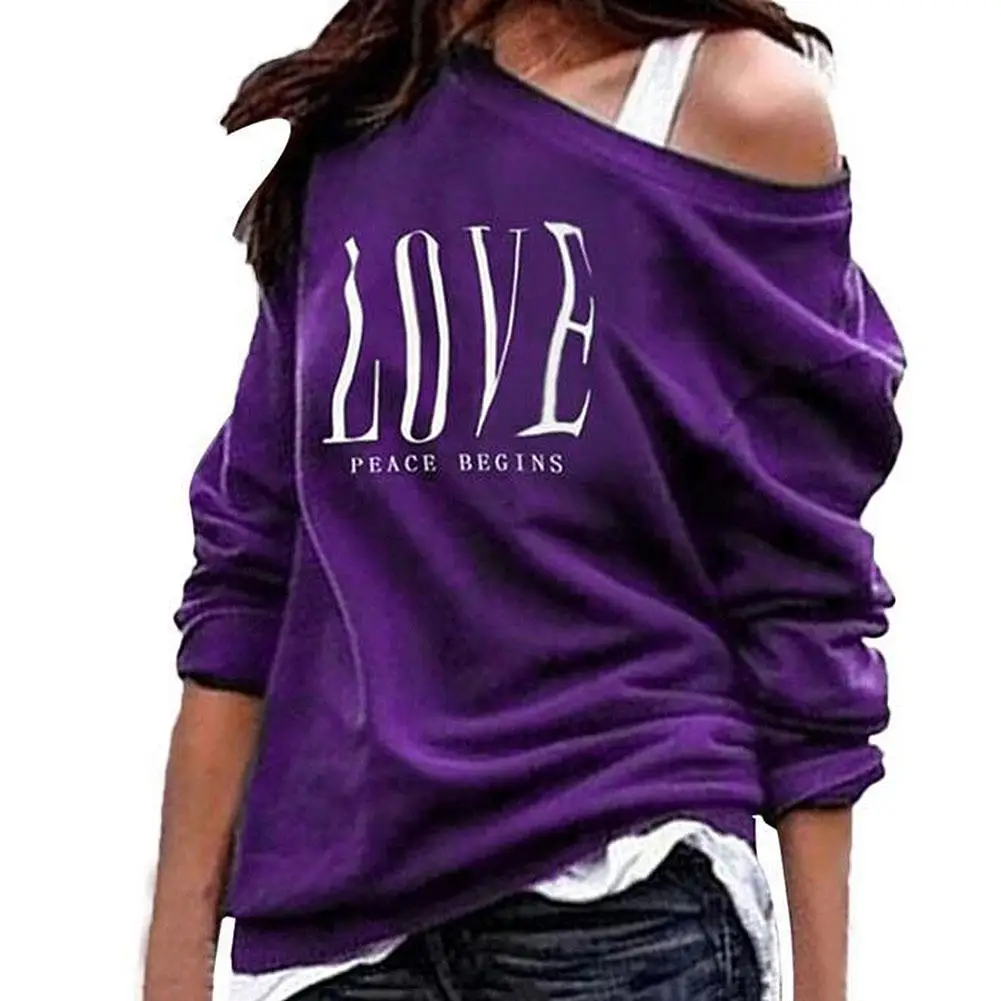Women Sexy One Off Shoulder Sweatshirt Love Letter Print Long Sleeve Pullover Tops Ladies Casual Loose Warm Pullovers Autumn
Women Sexy One Off Shoulder Sweatshirt Love Letter Print Long Sleeve Pullover Tops Ladies Casual Loose Warm Pullovers Autumn