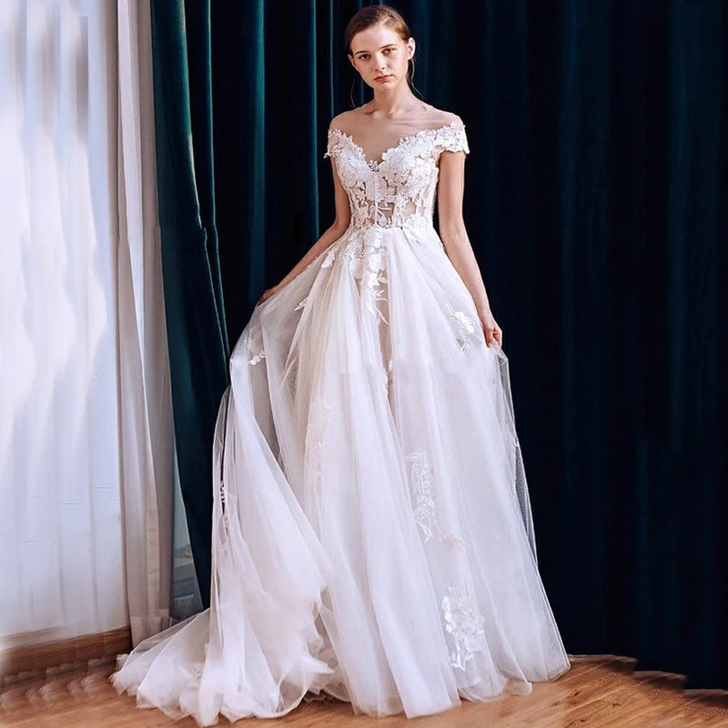 Off Shoulder 3D Flower V-Neck Appliques Tulle Lace Up A-Line Wedding Dress 2021 Vestido De Noiva Bridal Gown
Off Shoulder 3D Flower V-Neck Appliques Tulle Lace Up A-Line Wedding Dress 2021 Vestido De Noiva Bridal Gown