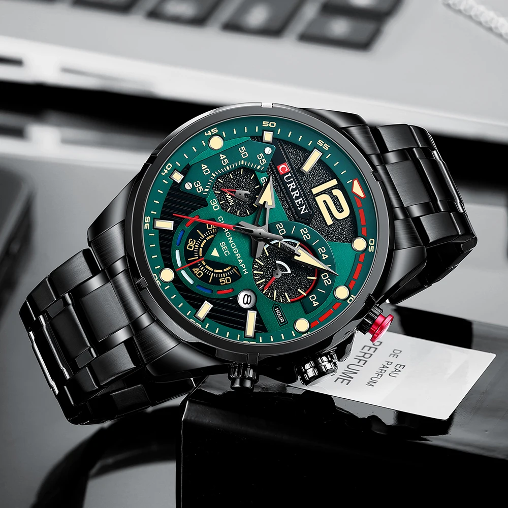 CURREN новые зеленые мужские часы Лидирующий бренд Роскошные Кварцевые из