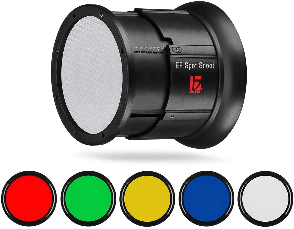 JINBEI Video Light Modifier Bowens Mount Reflector with Filters Snoot Conical Spot with 5 Color Gels for Focusing Photography
JINBEI Video Light Modifier Bowens Mount Reflector with Filters Snoot Conical Spot with 5 Color Gels for Focusing Photography