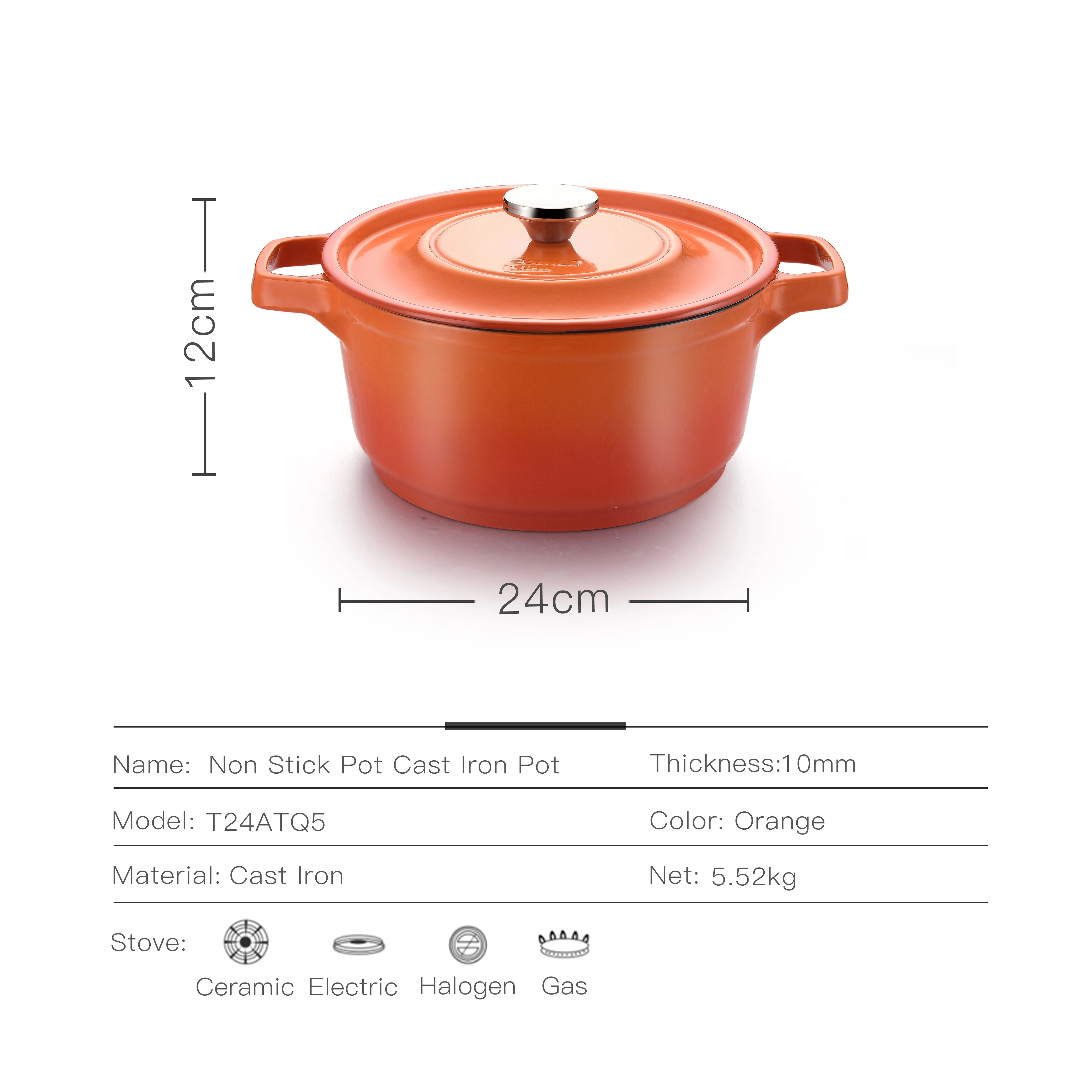 

COOKER KING Cast Iron Enamel Casserole Pot Dutch Soup Pot Stock Pot With Lid Suitable For All Stove Baking Oven Safe 24cm Red