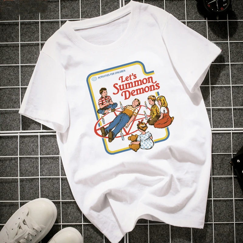 Модная забавная винтажная женская футболка 2018, летние топы с изображением демонов Let's Summer, футболка в стиле Харадзюку Tumblr, топы 
Модная забавная винтажная женская футболка 2018, летние топы с изображением демонов Let's Summer, футболка в стиле Харадзюку Tumblr, топы