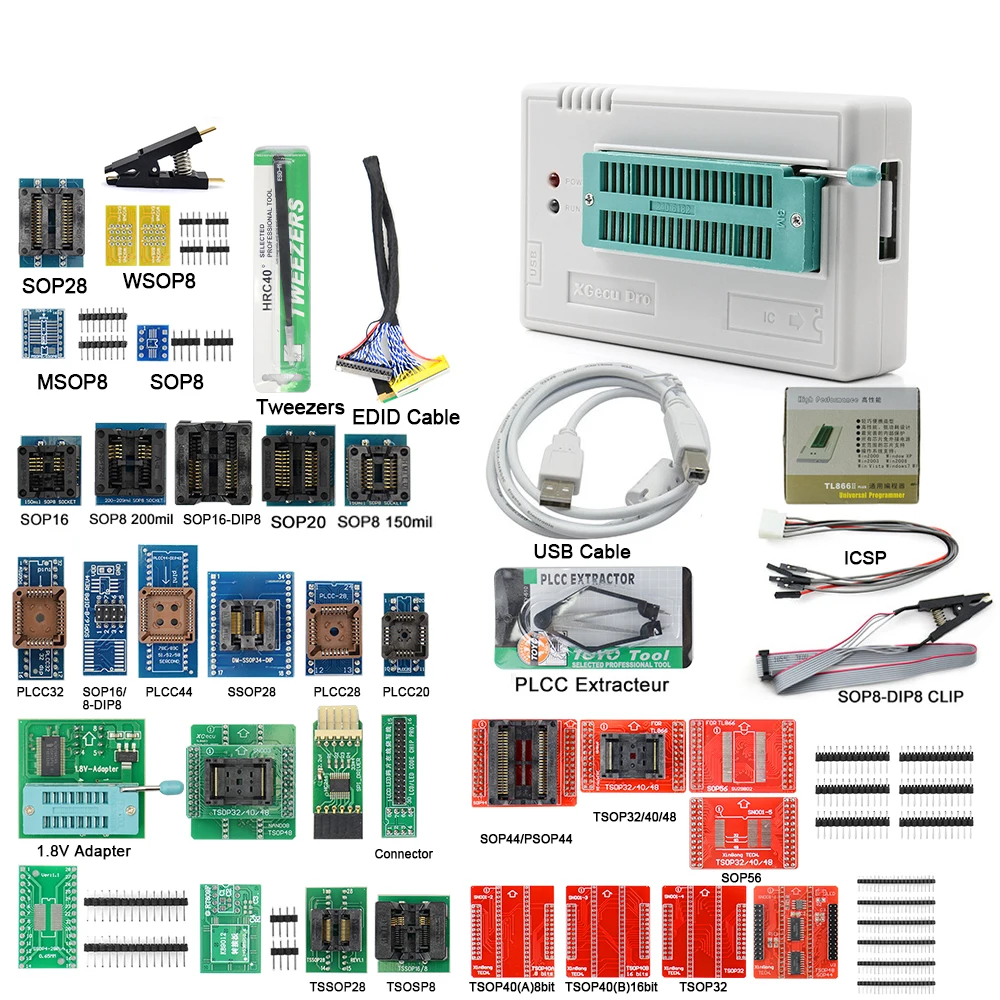 Программатор XGECU Pro TL866ii Plus V11.2 + 37 адаптеров EEPROM Универсальный Bios USB | Компьютеры и