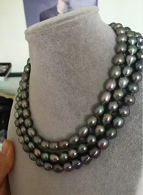 

48inch14k 9-10mm south seas baroque peacock green pearl necklace