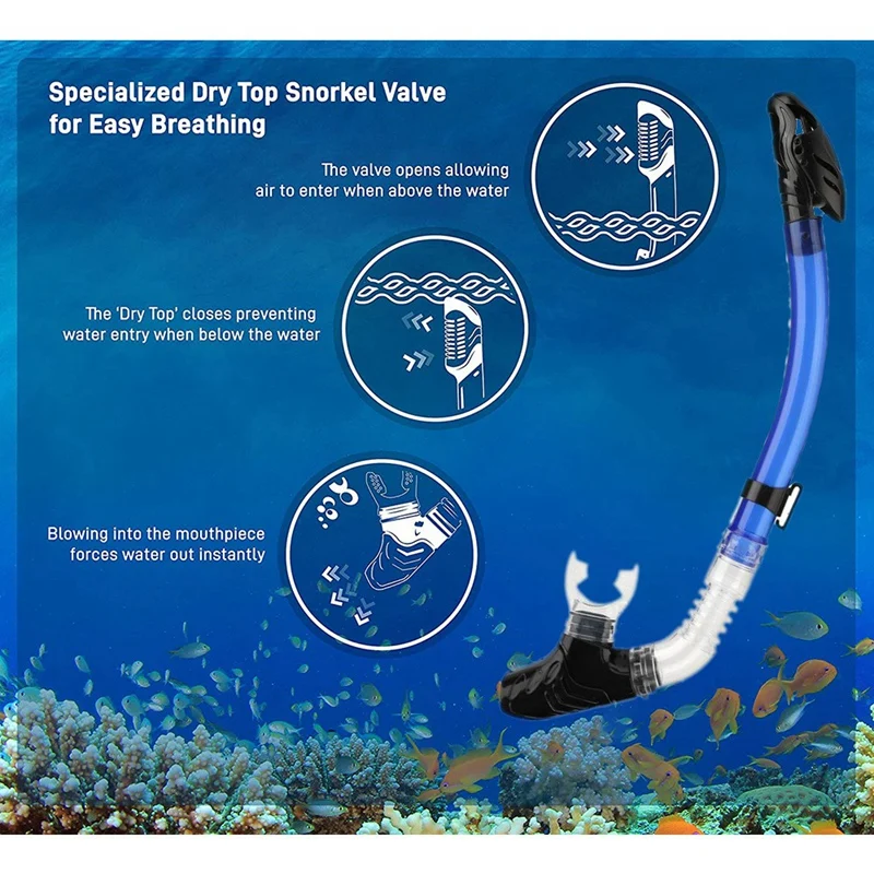 Full Dry Diving Snorkel Breathing Tube with Silicone Mouthpiece Swimming Snorkel Diving Equipment for Adults and Youth
Full Dry Diving Snorkel Breathing Tube with Silicone Mouthpiece Swimming Snorkel Diving Equipment for Adults and Youth