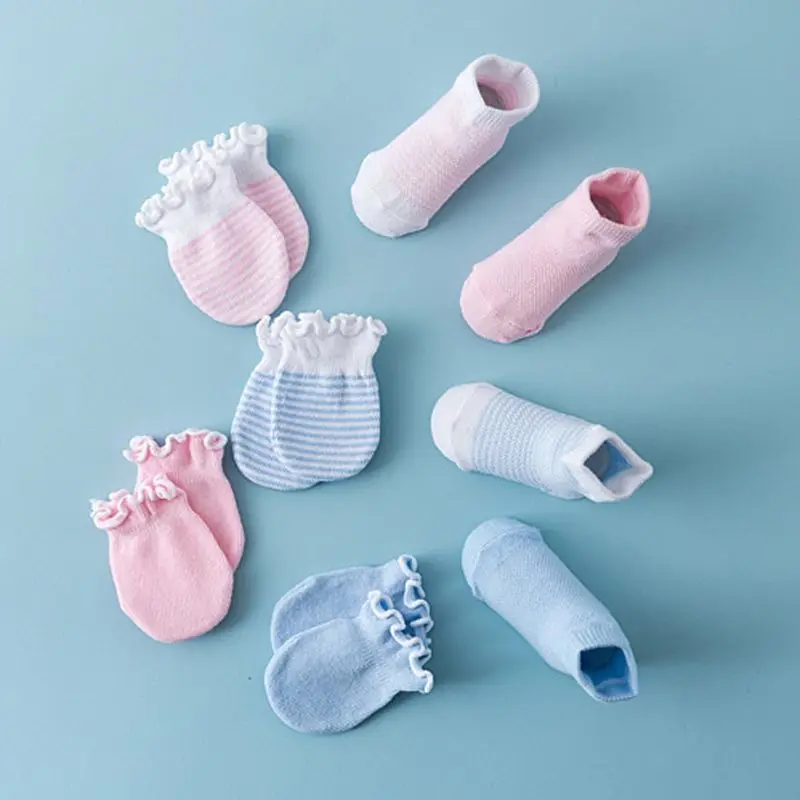 

4 Pairs Children Kids Baby Newborn Socks Gloves Anti-scratch Breathable Elasticity Protection Face Mittens Shower Gift G99C