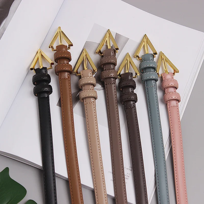 Women's Thin Belt Buckle Triangle Buckle Luxury Cowskin Jean Fashion Designer Belt Dressed Simply Genuine Leather 
Women's Thin Belt Buckle Triangle Buckle Luxury Cowskin Jean Fashion Designer Belt Dressed Simply Genuine Leather