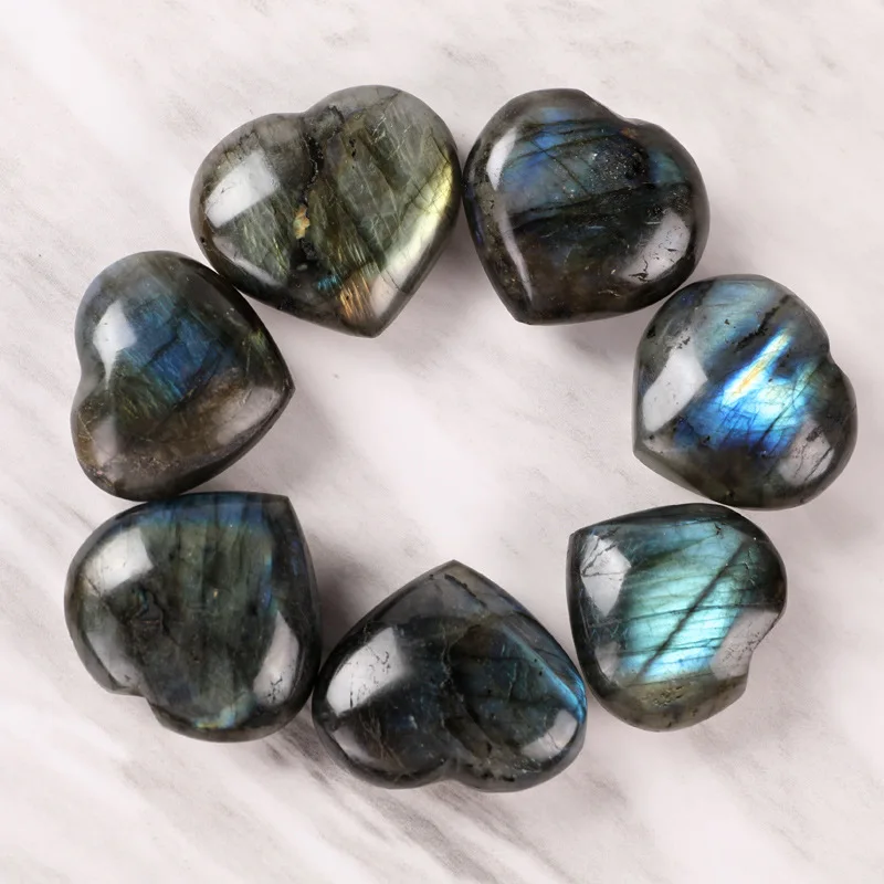 

40-45mm Natural Crystal Labradorite Palm Stone Quartz Minerals Specimen Quartz Heart Shape Stone Reiki Healing Home Decoration