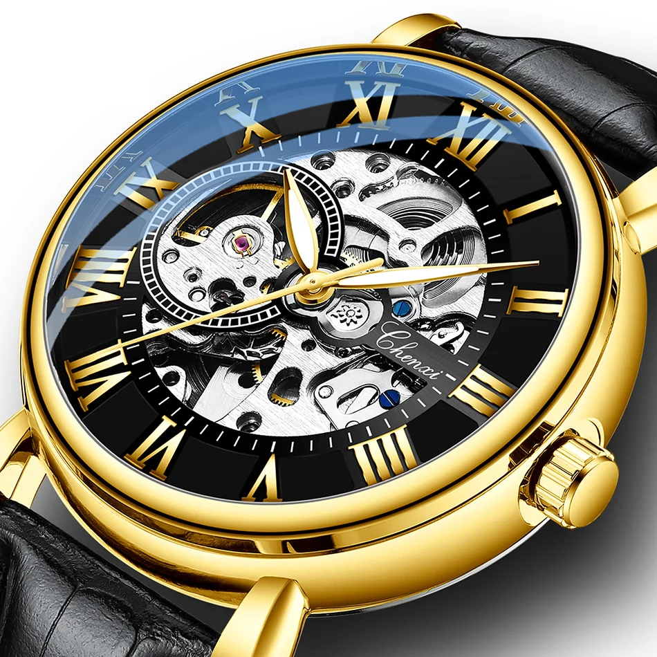 Unique Luxury Men Automatic Mechanical Watch Golden Black Roman Numeral Genuine Leather Male Dress Watch Business Casual Clock
Unique Luxury Men Automatic Mechanical Watch Golden Black Roman Numeral Genuine Leather Male Dress Watch Business Casual Clock