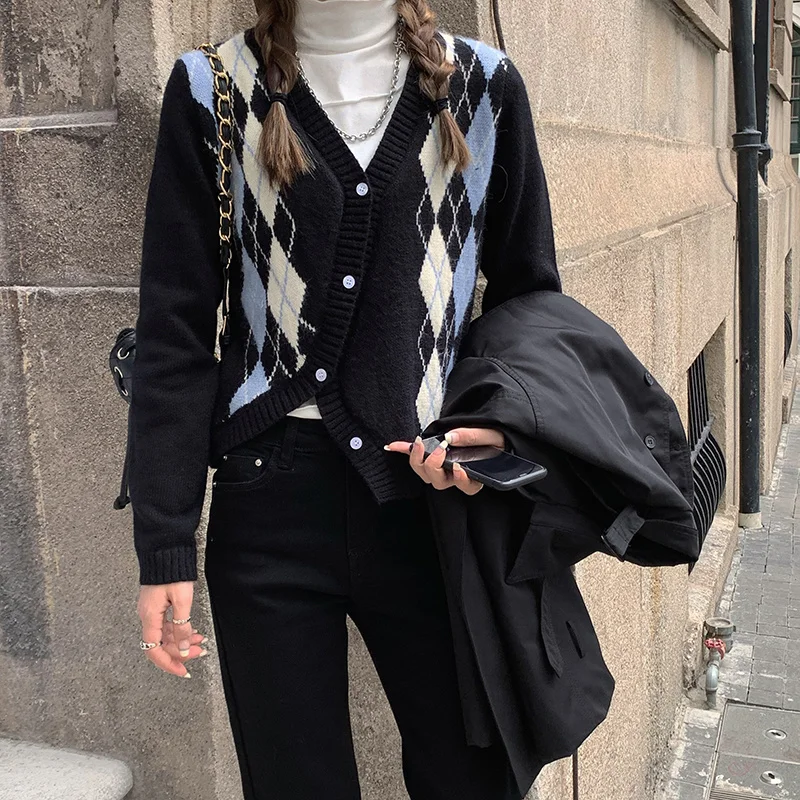 Autumn/winter Diamond Lattice Knitted Cardigan Female 2021 Korean Style All-matching Outer Wear Irregular Student Sweater
Autumn/winter Diamond Lattice Knitted Cardigan Female 2021 Korean Style All-matching Outer Wear Irregular Student Sweater