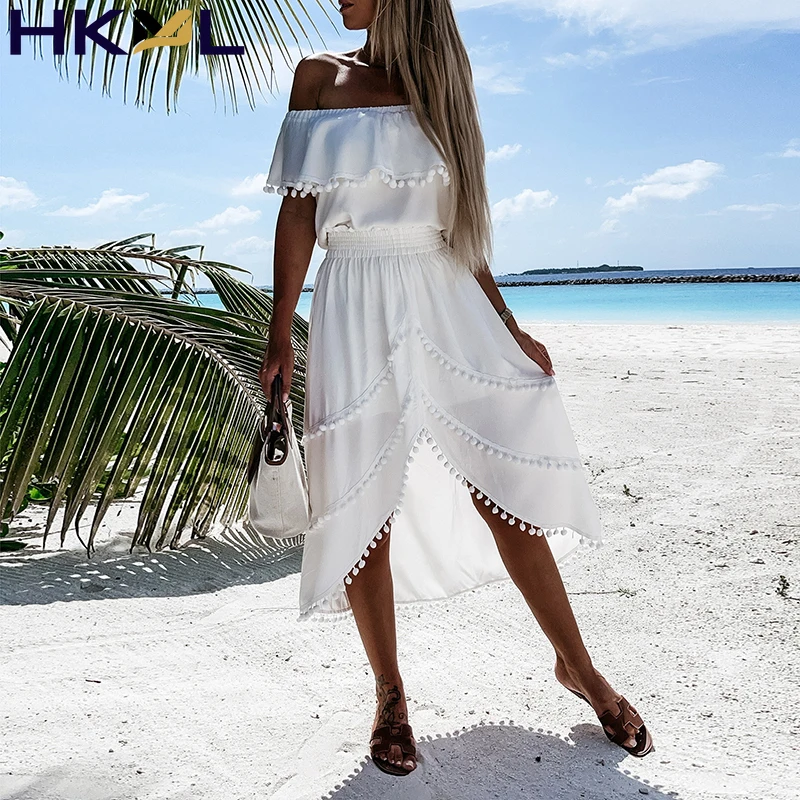 Women Sundress Dress Off Shoulder White Slash Neck Tassel Irregular Holiday Dress Female Elegant A Line Summer Dress
Women Sundress Dress Off Shoulder White Slash Neck Tassel Irregular Holiday Dress Female Elegant A Line Summer Dress