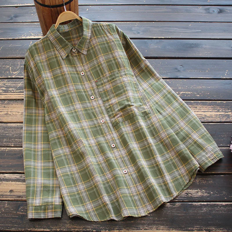 8884New women's spring clothing shirt artistic commuter long sleeve lapel Plaid multi-button mid-length cotton shirt
8884New women's spring clothing shirt artistic commuter long sleeve lapel Plaid multi-button mid-length cotton shirt
