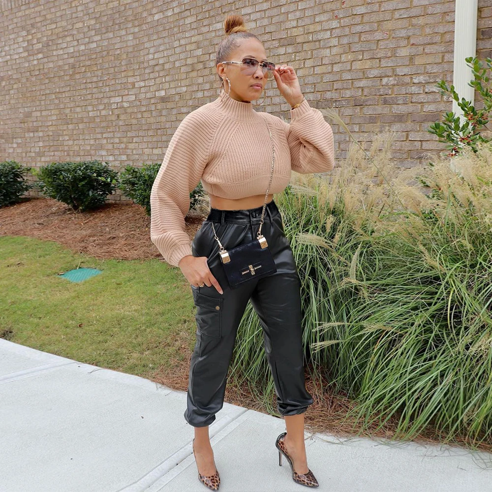 Casual Fashion Women Faux Leather PU Pants Spring Winter Black High Waist Side Pocket Trouser Streetwear Female Straight Capris
Casual Fashion Women Faux Leather PU Pants Spring Winter Black High Waist Side Pocket Trouser Streetwear Female Straight Capris