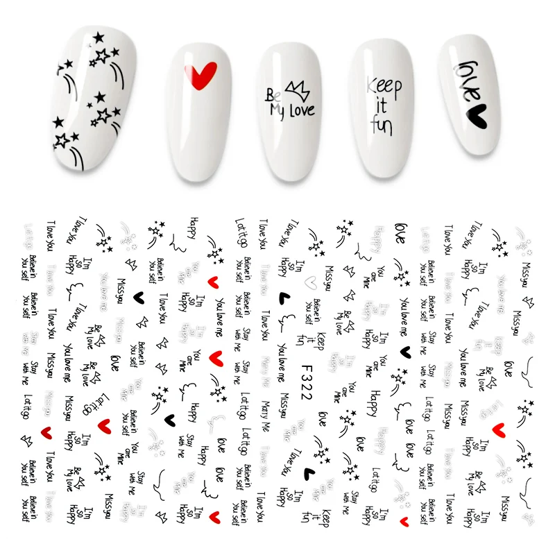 

2021 3D наклейки для ногтей крутые английские буквы наклейки для ногтей Фольга любовь сердце дизайн аксессуары для ногтей стикер для маникюра