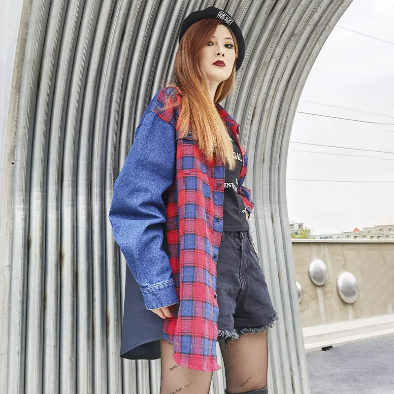 2021 spring women's plaid shirt Harajuku style denim stitching printed letters in the long cardigan tide brand long sleeve
2021 spring women's plaid shirt Harajuku style denim stitching printed letters in the long cardigan tide brand long sleeve