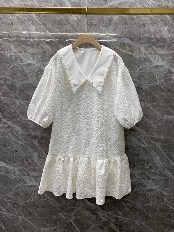 Женское жаккардовое платье, с пышными рукавами и подвесным воротником, 2021 
Женское жаккардовое платье, с пышными рукавами и подвесным воротником, 2021