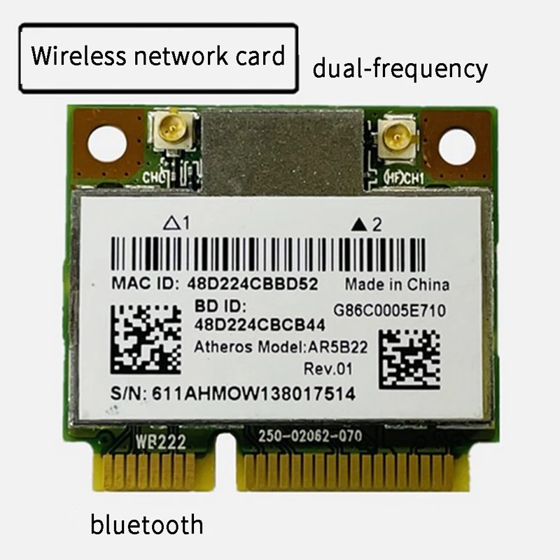 Двухдиапазонная 2,4G/5Ghz AR5B22 сеть 300 Мбит/с Bluetooth 4,0 Wifi мини PCI-E карта
Двухдиапазонная 2,4G/5Ghz AR5B22 сеть 300 Мбит/с Bluetooth 4,0 Wifi мини PCI-E карта