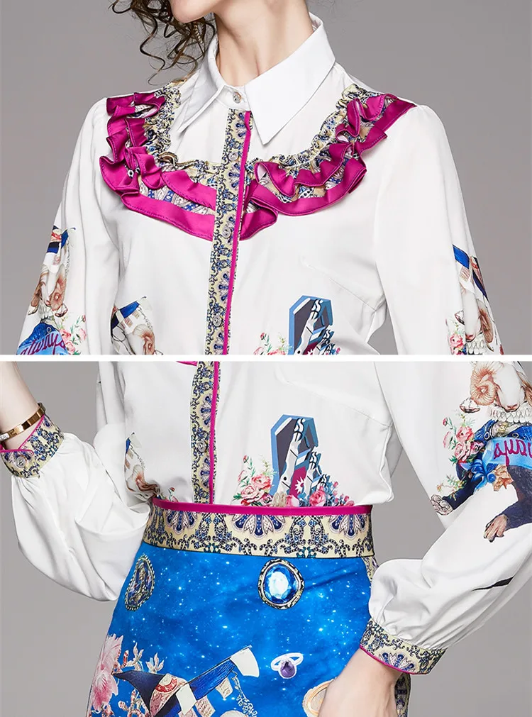 BLLOCUE New Fashion 2 piece Set 2020 Spring Women Elegant Ruffles White Shirts Top+Floral Print Mini A-Line Skirt Set
BLLOCUE New Fashion 2 piece Set 2020 Spring Women Elegant Ruffles White Shirts Top+Floral Print Mini A-Line Skirt Set