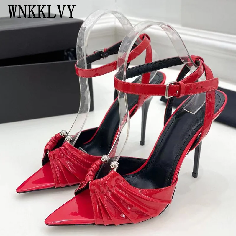 Pointed Toe Open Toe Sandals Metal Decoration Women High Heels Patent Leather Ankle Staps Pumps Dress party Fairy Shoes
Pointed Toe Open Toe Sandals Metal Decoration Women High Heels Patent Leather Ankle Staps Pumps Dress party Fairy Shoes