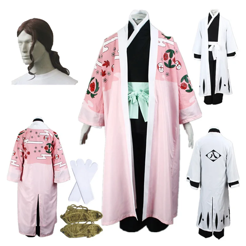 

Anime Bleach cosplay 8th Division Captain Kyoraku Shunsui Black and white kimono Cosplay Costume Halloween costumes