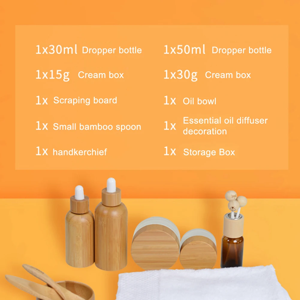 10pcs Natural Bamboo Equipment Aromatherapy Spa Sets Essential Oil Container Cream Boxes Oil Bowls Spoon Scraping Boards
10pcs Natural Bamboo Equipment Aromatherapy Spa Sets Essential Oil Container Cream Boxes Oil Bowls Spoon Scraping Boards