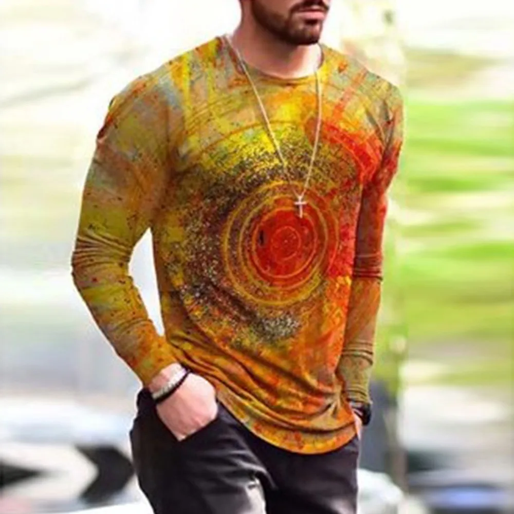 Spring New Casual O-Neck Sweat Tee Men's Graffiti Fashion Color Block Painting Print Round Neck Long Sleeve T-Shirt Dyeing Botto
Spring New Casual O-Neck Sweat Tee Men's Graffiti Fashion Color Block Painting Print Round Neck Long Sleeve T-Shirt Dyeing Botto